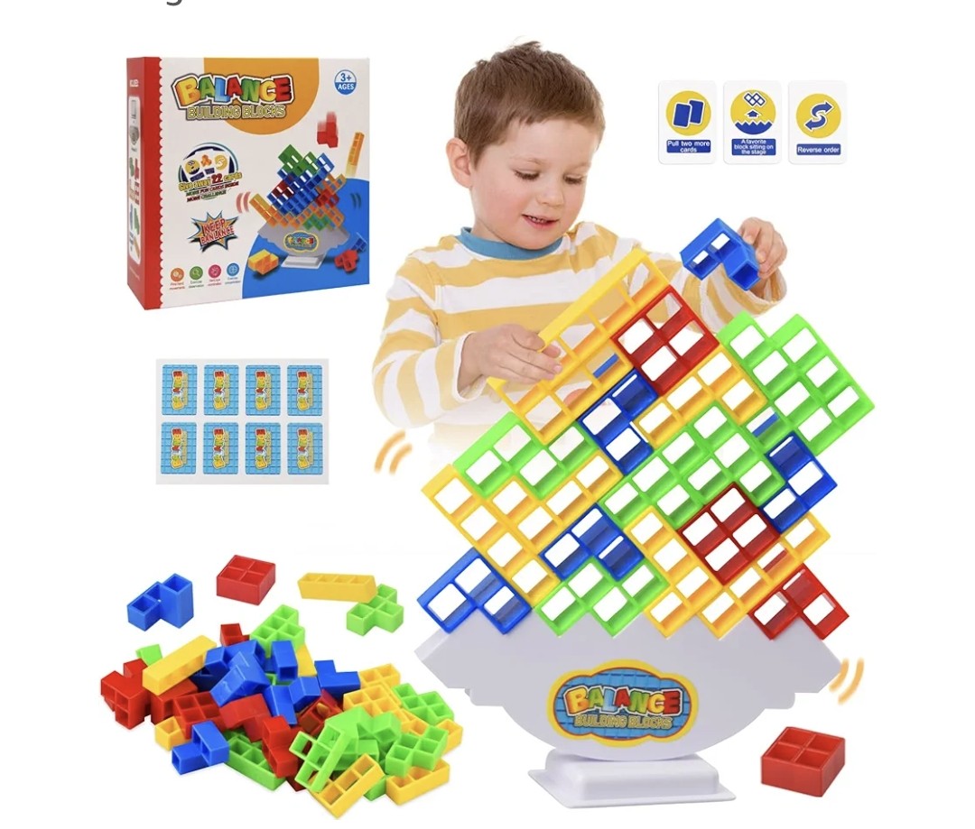 64pcs Tetra Tower Balance Game, Stacking Blocks Games, Balancing Swing Stacking Fun Toys Building Blocks for Family Games, Parties, Team, Tetra Tower Stacking Game for Kids Adults