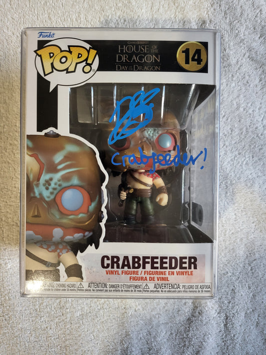Funko Pop House Of Dragons No 14 Crabfeeder Signed By Daniel Scott-Smith Quoted with character name @ swau coa