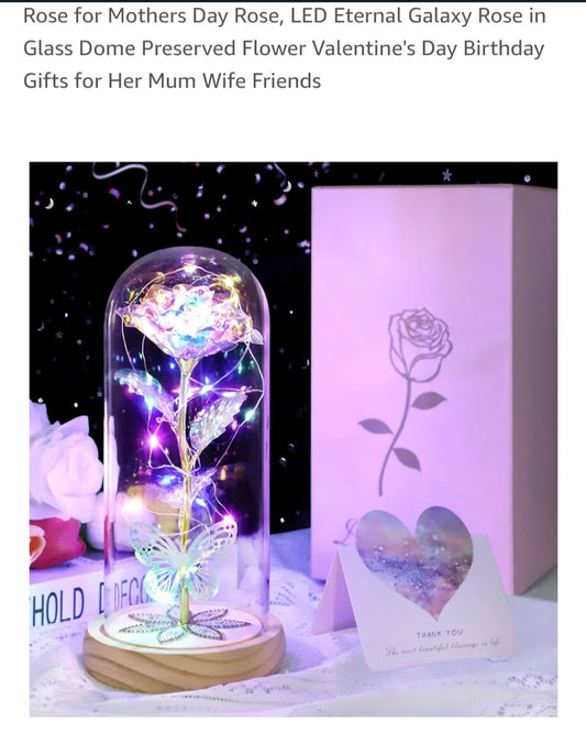 Auliuse Rose in Glass Dome, Beauty and the Beast Rose, Glass Rose Presents for Women, Galaxy Rose Gift for Birthday, Anniversary, Christmas, Mother's Day (Colorful)