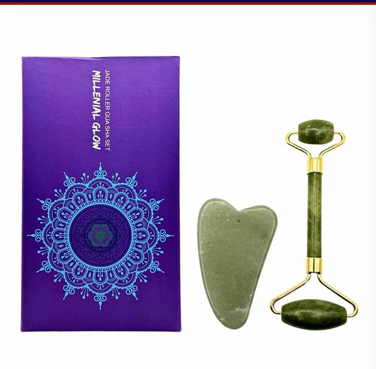 Jade roller gua sha set millenial glow