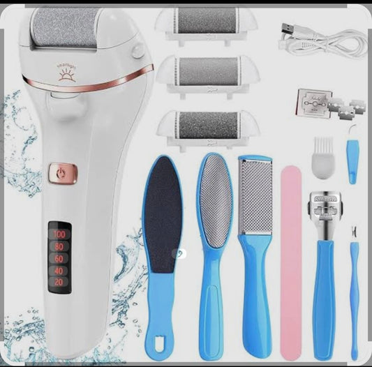 ctric Foot Callus Remover and Shaver kit, 17 in 1 Rechargeable Foot File Pedicure Set Tools with Electric Razor, Battery Display for Remove Cracked Heels Calluses and Dead Skin