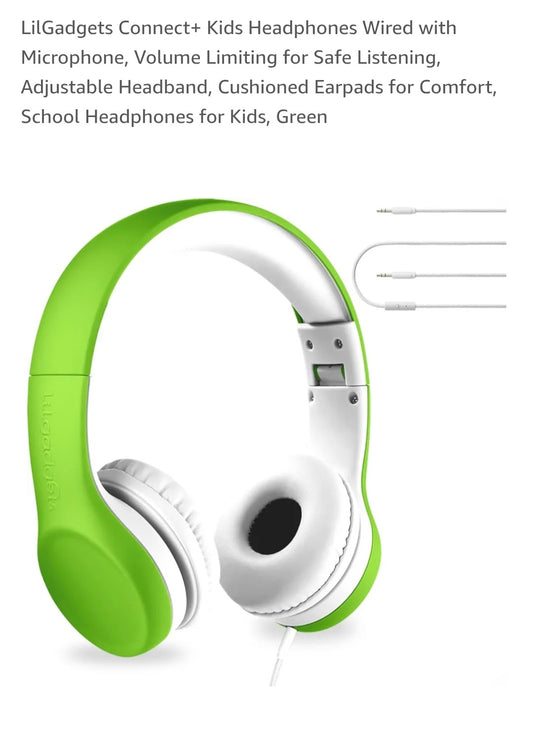 Headphones For Children With Reduced Volume and Detachable Cable for Boys and Girls Green