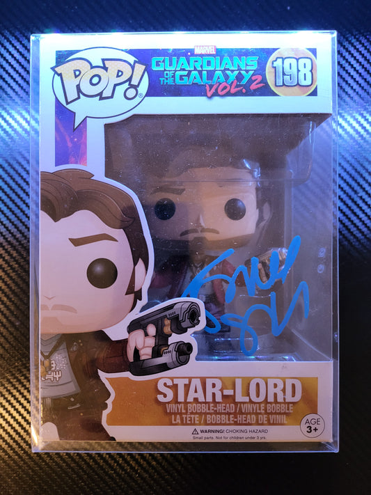 Funko Pop! Gardians Of The Galaxy Vol2 No 198 Star-Lord Signed By James Gunn With Swau Coa authenticity