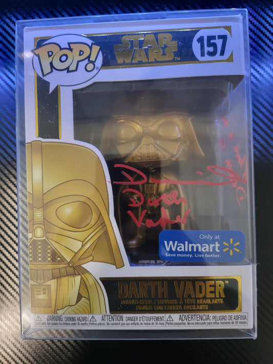 Funko Pop! Starwars No 157 darth vader (gold) Walmart exclusive signed by Daniel Naprous with character name and quote